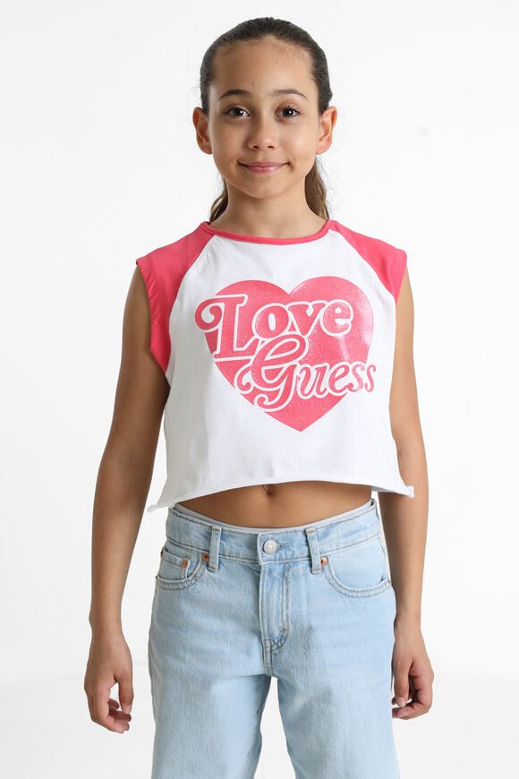 Guess Crop T-Shirt - Pure White + Pink 12 Kids