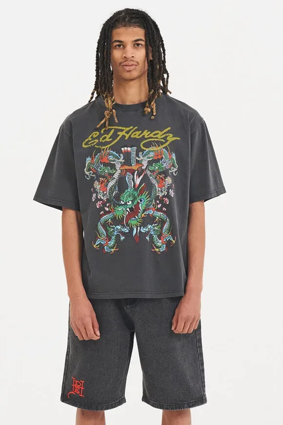 Ed Hardy Oversize T-Shirt - Charcoal M Herren