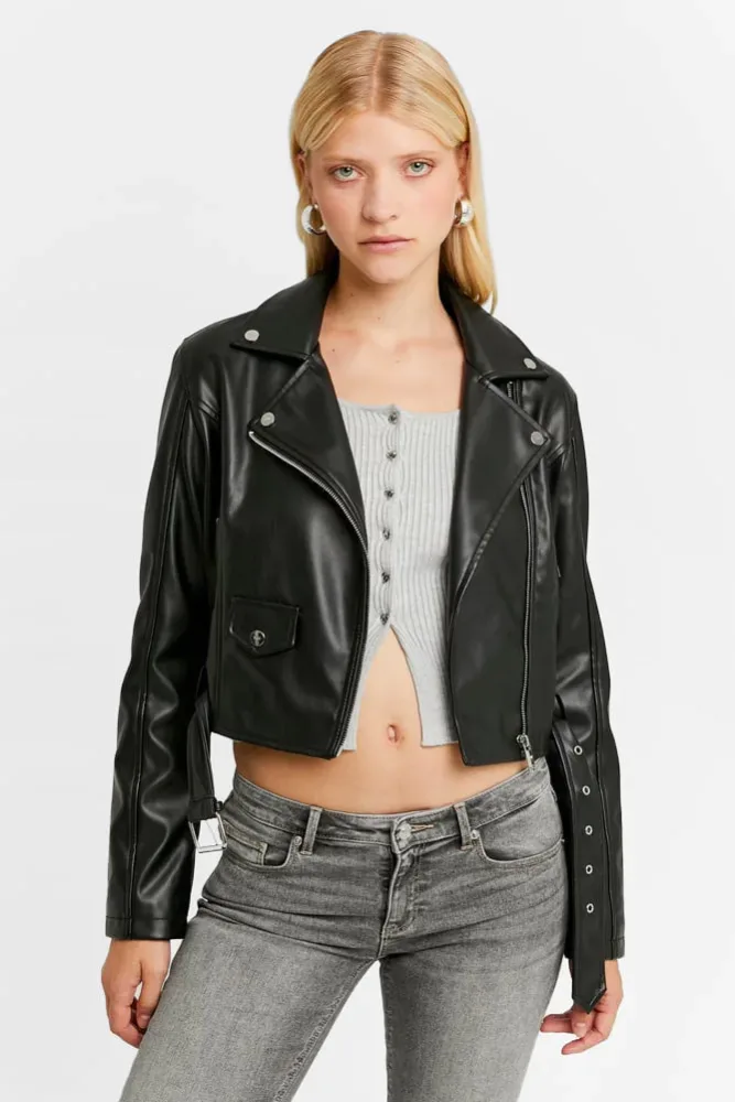 Tally Weijl Crop Kunstleder Bikerjacke - Black M Damen
