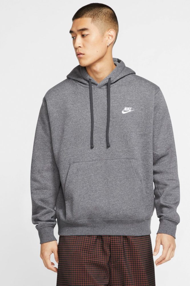 Nike Sportswear Club Fleece Kapuzensweatshirt - Dunkelgrau meliert + Weiss XS Herren