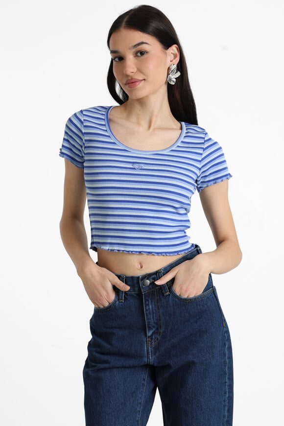 Roxy Mini Stripe Crop T-Shirt - Dazzling Blue Party M Damen