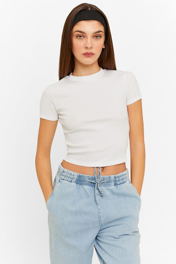 Tally Weijl Geripptes Crop T-Shirt - Weiss XS Damen