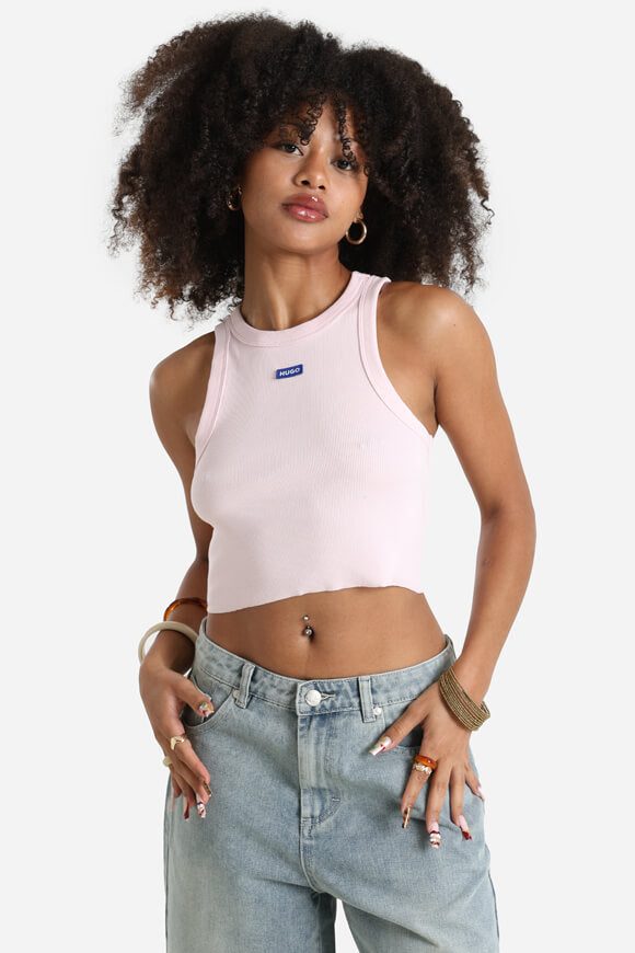 Hugo Blue Geripptes Crop Tanktop - Light Pastel Pink XS Damen