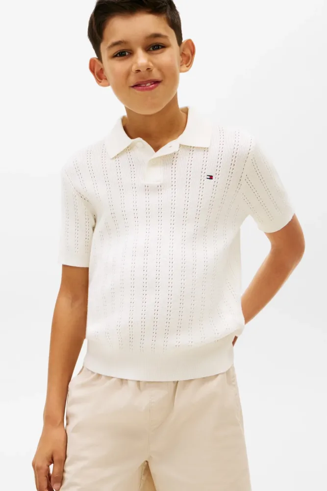 Tommy Hilfiger Kids Strick Poloshirt - Ivory Silk 12 Kids