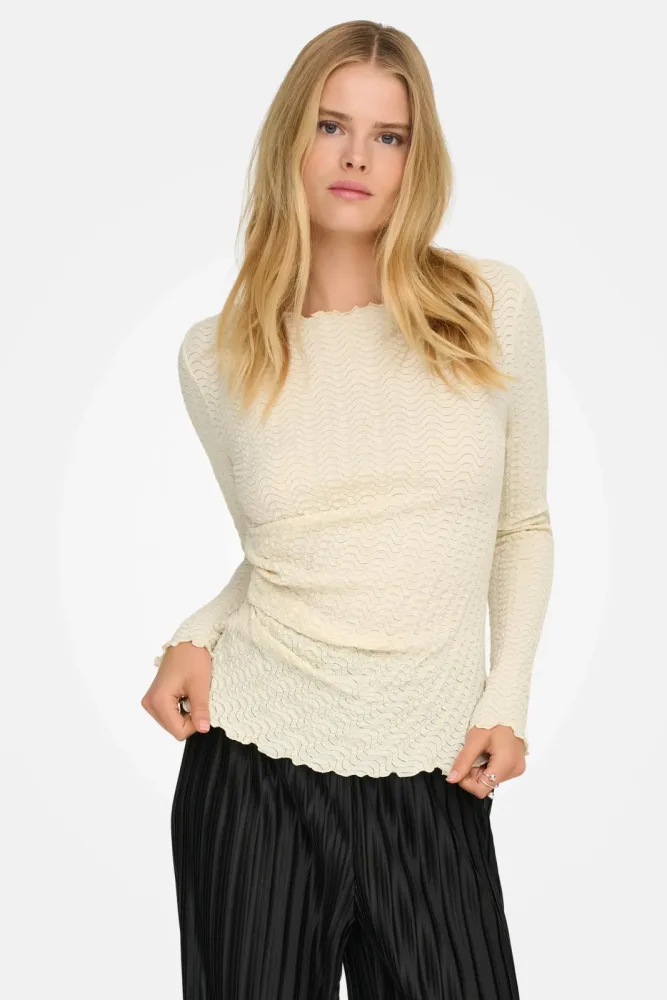 Only ONLELLA strukturiertes Langarmshirt - Birch S Damen