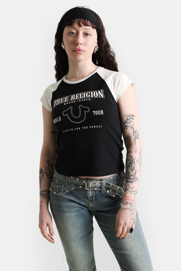 True Religion Raglan T-Shirt - Black + Offwhite M Damen
