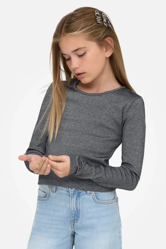 Only KOGTRINNY Geripptes Glitzer-Langarmshirt - Black + Silver 146-152 Kids