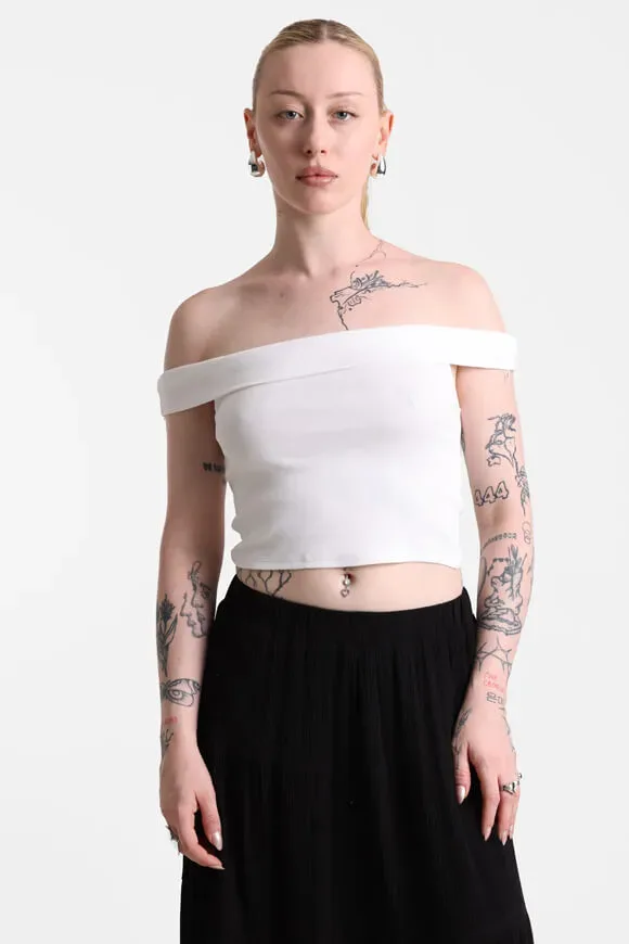 Tally Weijl Off Shoulder Crop T-Shirt - White S Damen