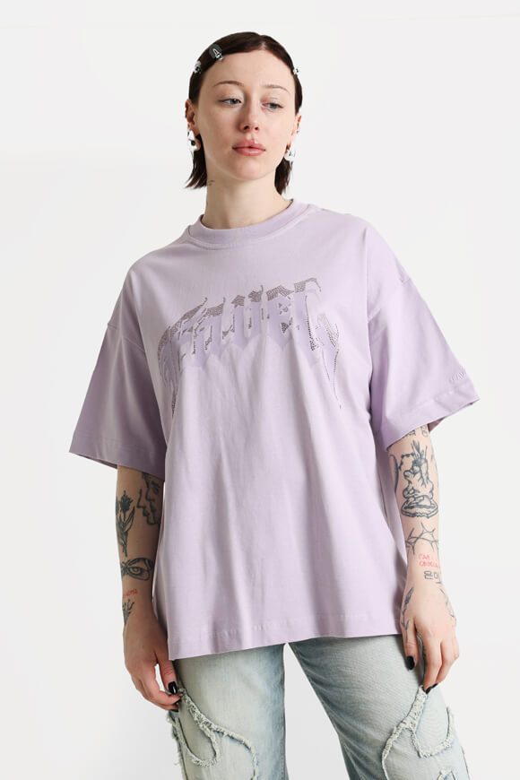 Favela Aves Rhinestone Oversize T-Shirt - Lilac M Damen