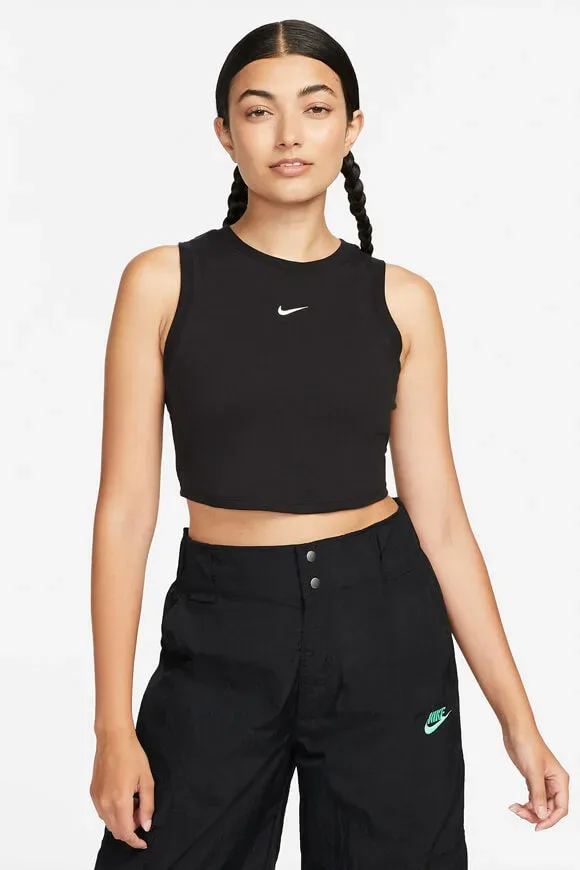 Nike Sportswear Chill Knit Geripptes Crop Tanktop - Black + Sail S Damen