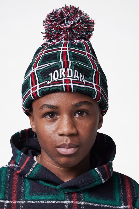 Jordan Holiday Plaid Pom-Beanie - Black + Dark Green + Red Einheitsgroesse Kids
