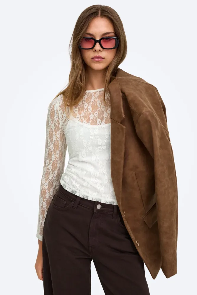 Only ONLNIKITA Spitzen Langarmshirt - Cloud Dancer M Damen