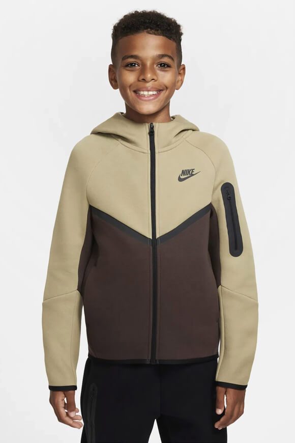 Nike Sportswear Tech Fleece Kapuzensweatjacke - Neutral Olive + Baroque Brown L Kids
