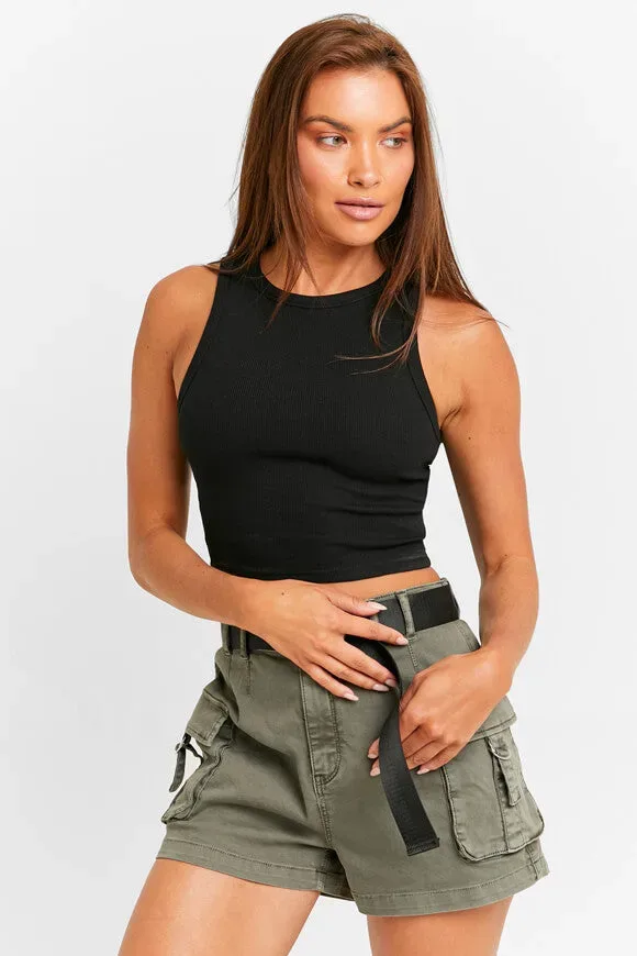 Tally Weijl Geripptes Crop Tanktop - Black XS Damen