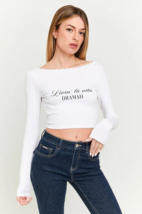 Tally Weijl Crop Langarmshirt - White S Damen