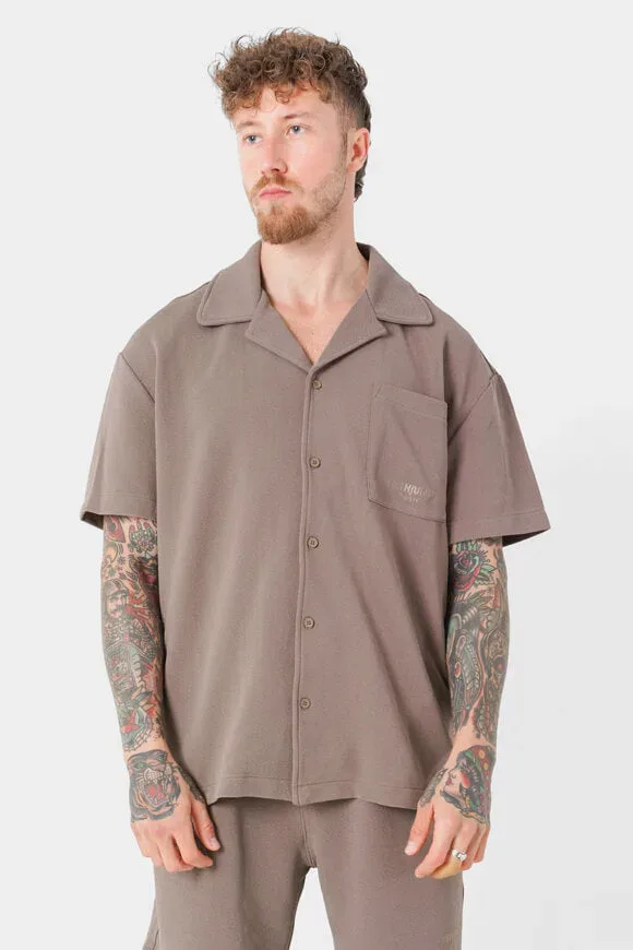 Sixth June Hemd aus Seersucker - Taupe L Herren