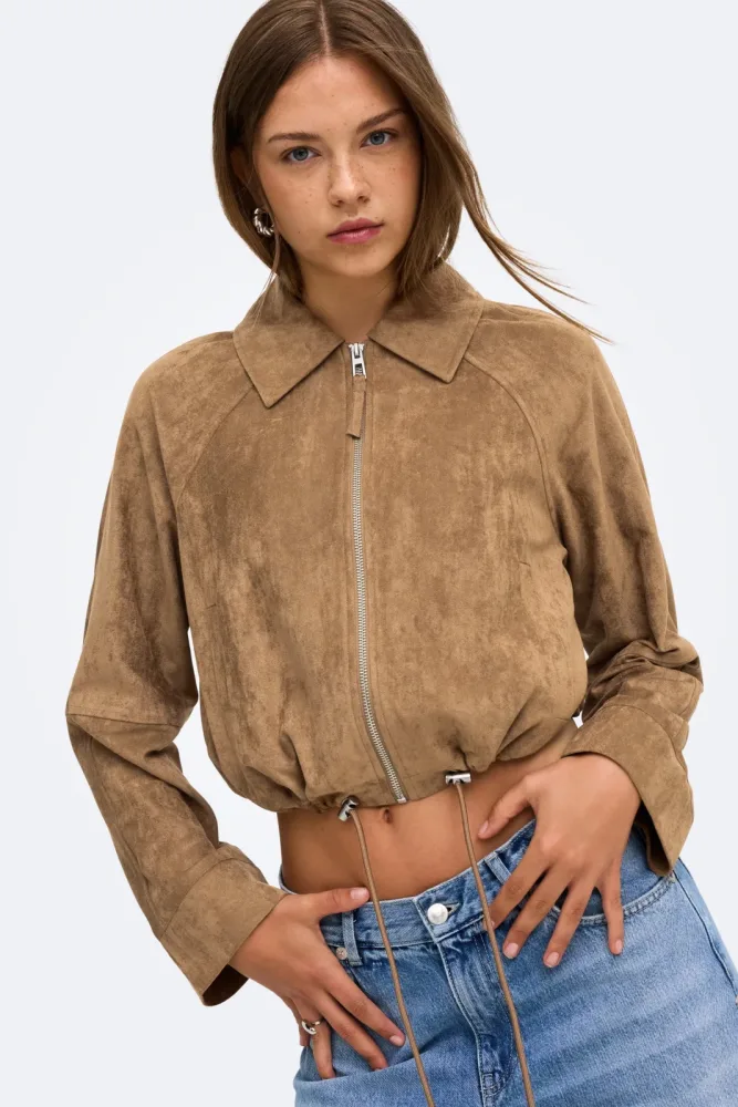 Only ONLLIXA Crop Kunstwildleder Jacke - Bison XS Damen