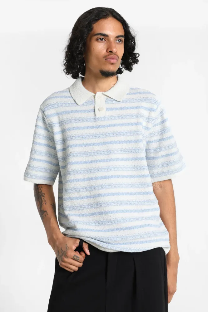 Jack & Jones JORHYERES Strick Poloshirt - Sea Salt + Cashmere Blue M Herren