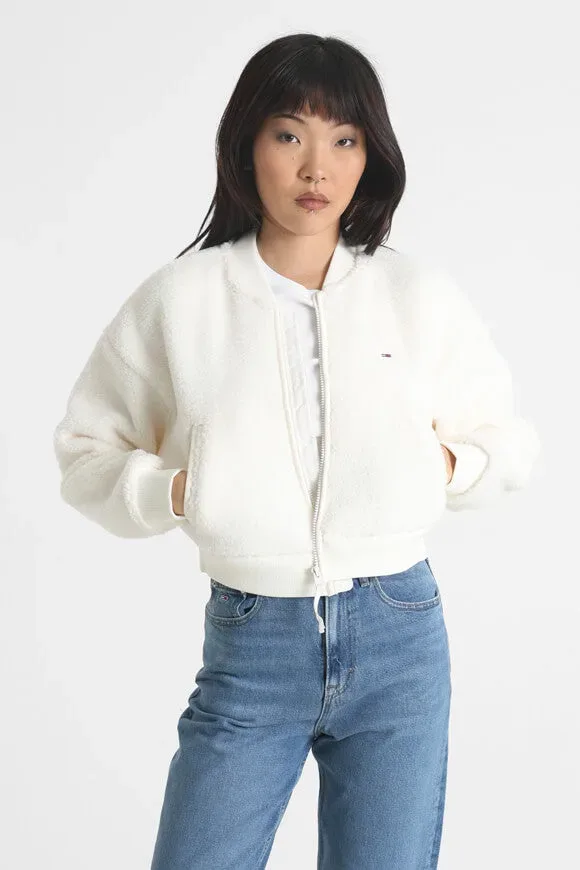 Tommy Jeans Crop Teddy Bomberjacke - Ancient White M Damen