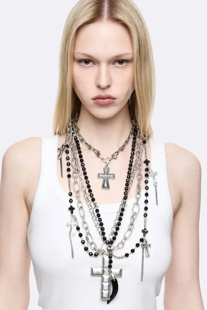 Minga London Requiem Layered Halsketten-Set - Black + Antique Silver Einheitsgroesse Damen