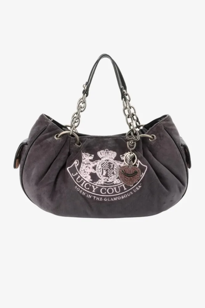 Juicy Couture Samt Handtasche - Dark Grey + Black Einheitsgroesse Damen