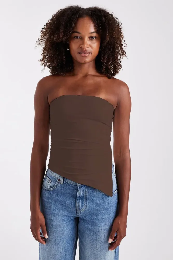 TOPSHOP TSMADISON Asymmetrisches Bandeau-Top - Chocolate Brown M Damen