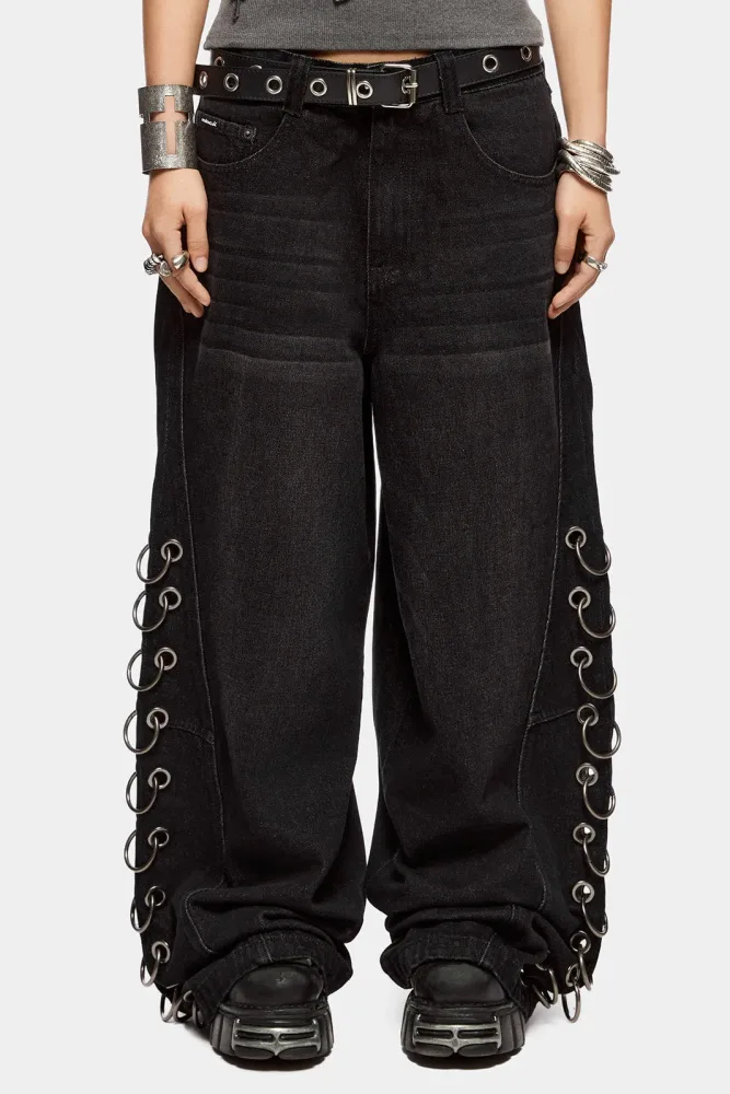 Minga London Wide Leg Jeans - Black 28 Damen