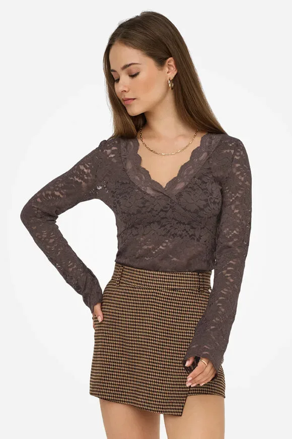Only ONLNIKKA Spitzen Langarmshirt - Seal Brown S Damen