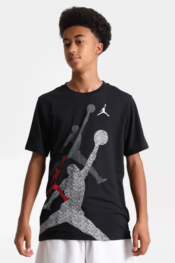 Jordan Gradient Stacked T-Shirt - Black + Gym Red + White L Kids