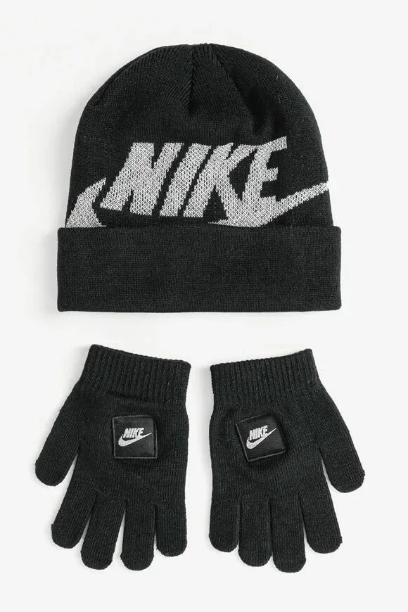 Nike Set: Beanie und Handschuhe - Schwarz + Silber Einheitsgroesse Kids