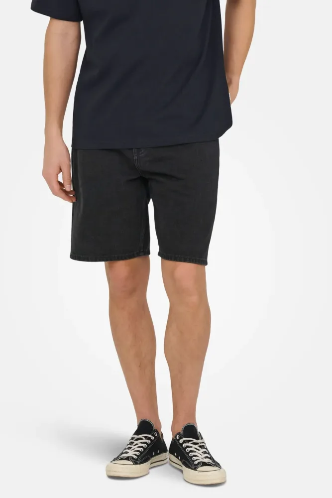Only & Sons Edge Jeansshorts - Washed Black M Herren