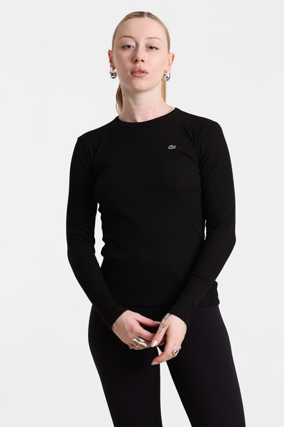 Lacoste Geripptes Langarmshirt - Black 38 Damen