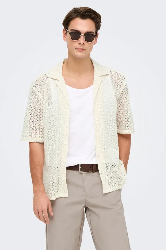 Only & Sons ONSNOVAK Strukturiertes Hemd - Egret S Herren
