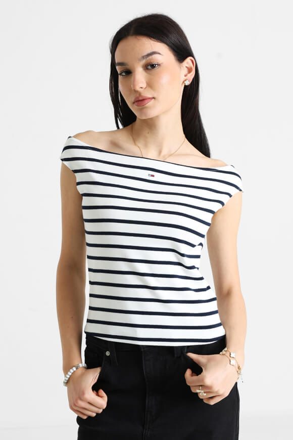 Tommy Jeans Top - Offwhite + Navy S Damen
