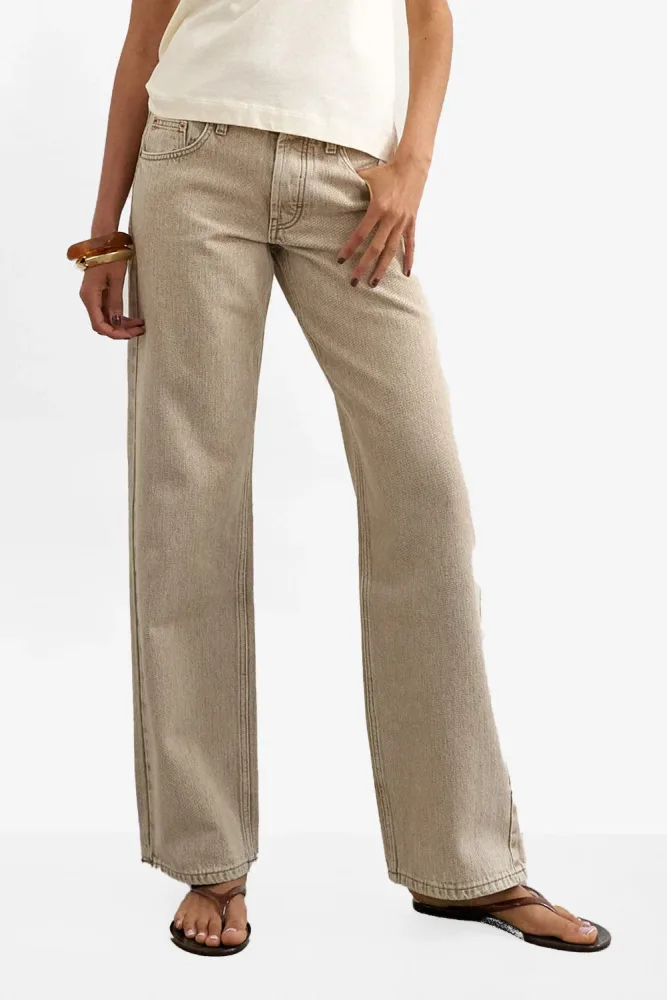 TOPSHOP TSEMBER Wide Fit Jeans L32 - Beige Denim 25/32 Damen