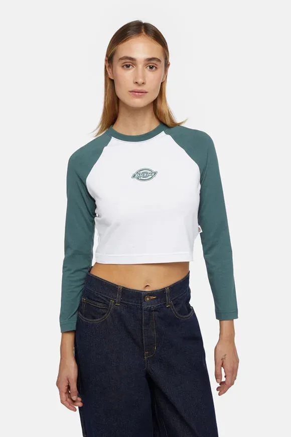 Dickies Sodaville Crop Langarmshirt - White + Lincoln Green S Damen
