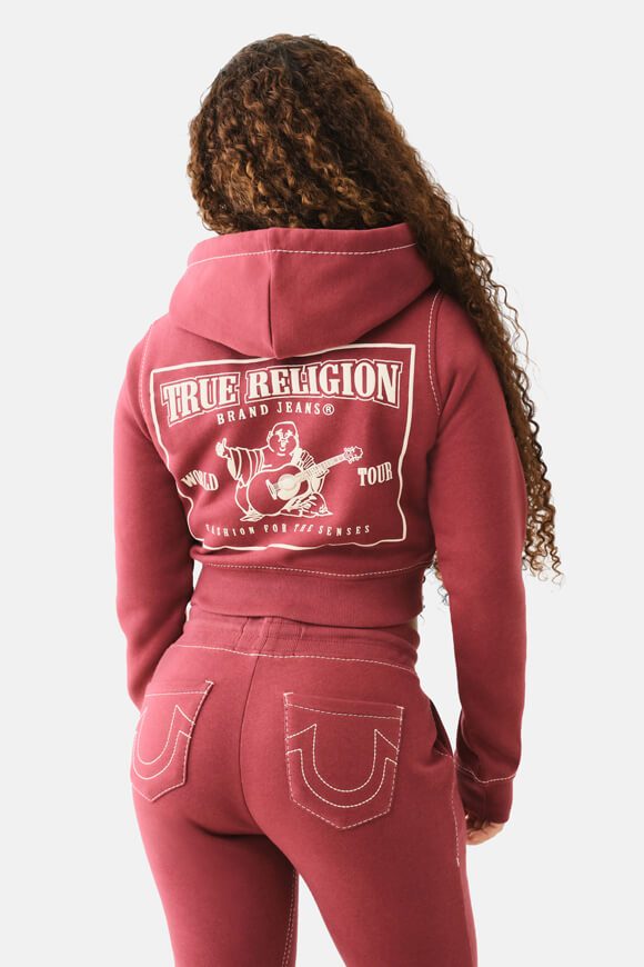 True Religion Shrunken Crop Kapuzensweatshirt - Cordovan S Damen