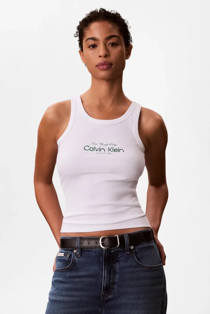 Calvin Klein Jeans Geripptes Tanktop - Bright White M Damen