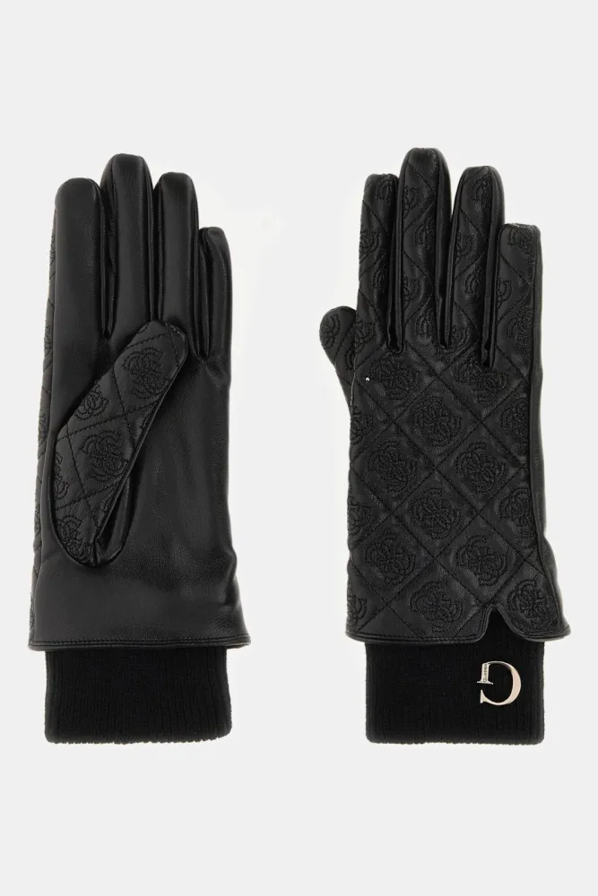 Guess Calista Kunstleder Handschuhe - Black M Damen