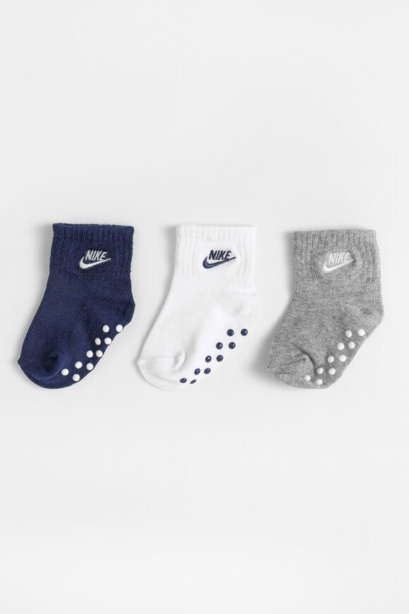 Nike Dreierpack Anti-Rutsch Baby Socken - Blue Void + White + Heather Grey 6m