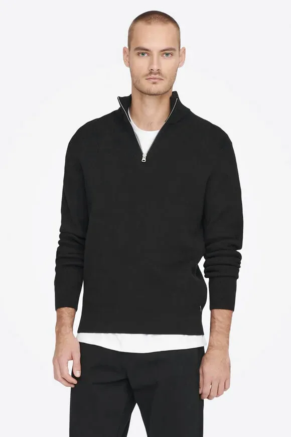 Only & Sons Phil Gerippter Strickpullover - Black XS Herren