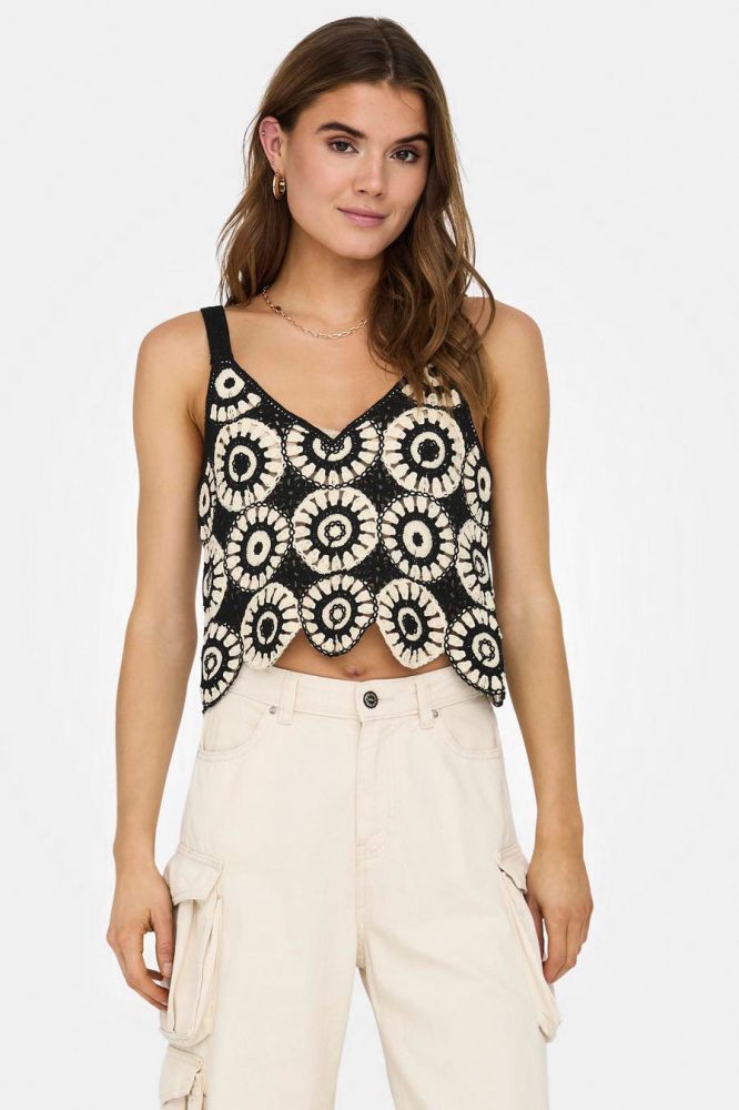 Only Yvonne Häkel Crop Top - Birch + Black S Damen