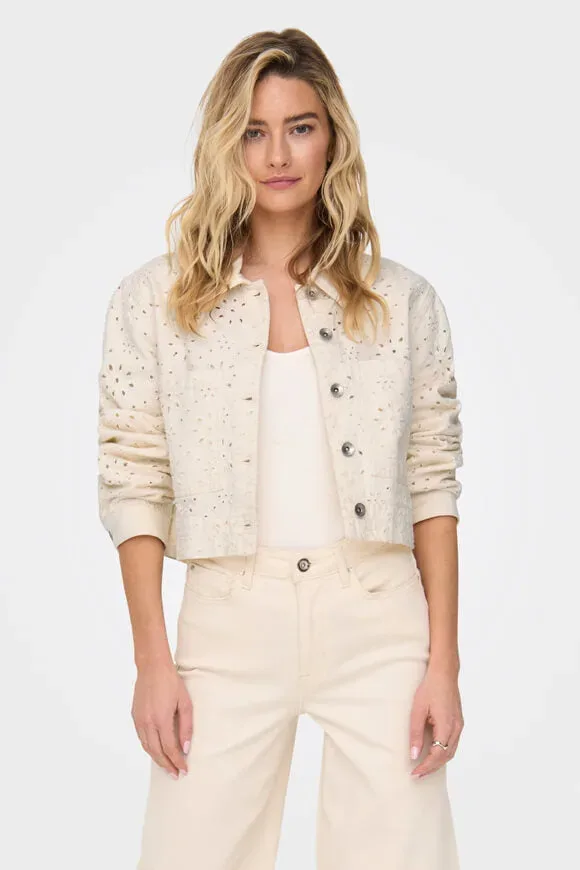 Only ONLELSA Jeansjacke mit Lochmuster - Cloud Dancer XS Damen