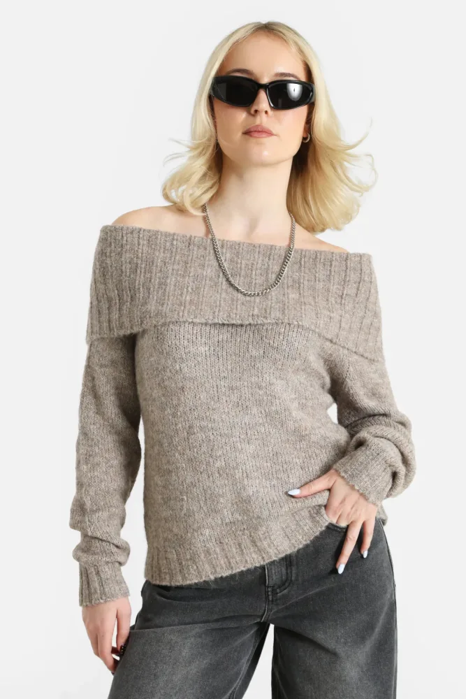 Only ONLSHINE Off Shoulder Strickpullover - String Melange S Damen