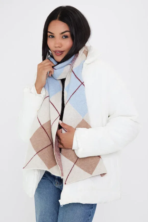 My Accessories London Argyke Schal - Light Blue + Cream + Bordeaux Einheitsgroesse Damen