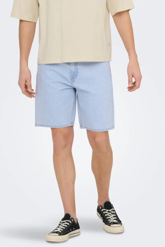 Only & Sons Edge Jeansshorts - Light Blue Denim S Herren