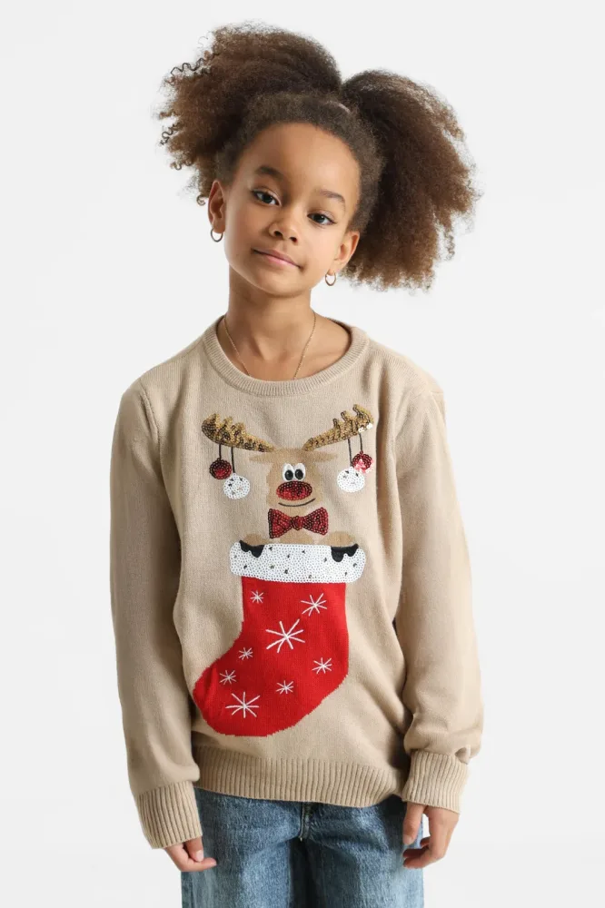 Only KOGXMAS SHINE Weihnachtsstrickpullover - Humus 134-140 Kids