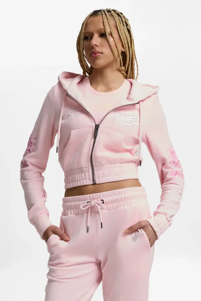 Ed Hardy Samt Crop Jacke - Pink XS Damen