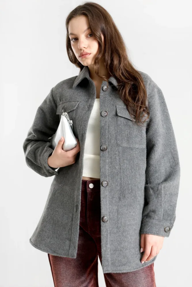 Pieces PCSAGA Overshirt - Dark Grey Melange XS Damen