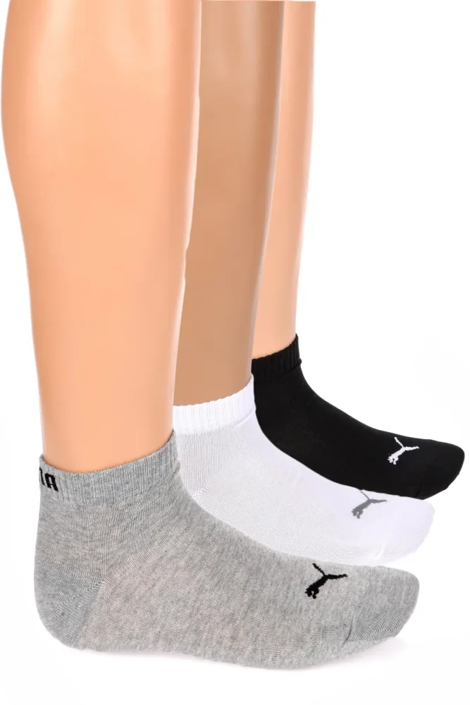 Puma Dreierpack Socken - Weiss + Hellgrau + Schwarz EU35-38